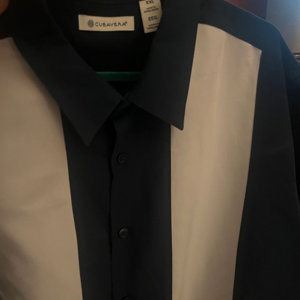 Cubavera Men's Dark Blue and White Button Down Shirt